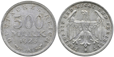 ГЕРМАНИЯ 500 МАРОК 1923 А KM 36, J. 305 алюминий 38-314