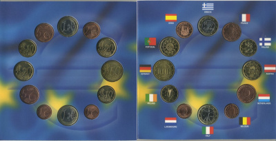 Евросоюз набор из 12 монет разных стран Евросоюза 2002 первые монеты Евросоюза    UNC  5-6-1-20