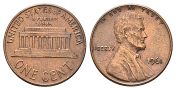 США 1 цент 1961 Авраам Линкольн KM 201 медь цинк 4668-941