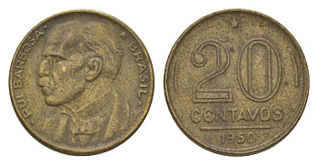 Бразилия 20 сентаво 1950 Руй Барбоза ди Оливейра KM 562 алюминиевая бронза 4625-949