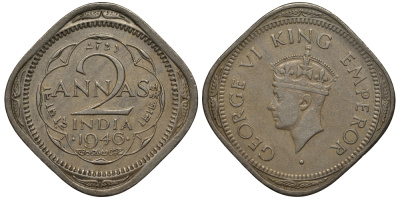 Британская Индия 2 анна 1946 Георг VI (1936-1952) KM 542 медно-никель 119-222