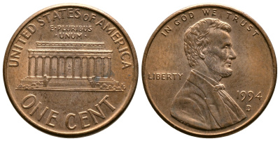 США 1 ЦЕНТ 1994 D, ЛИНКОЛЬН KM 201b цинк плакированный медью 72-617