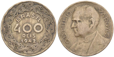 БРАЗИЛИЯ 400 РЕЙС 1942 ЖЕТУЛИО ВАРГАС KM 547 медно-никель 4529-617
