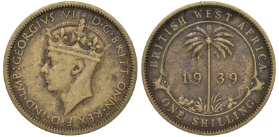 Британская Западная Африка 1 шиллинг 1939 Георг VI KM 23 никель латунь 25-1533