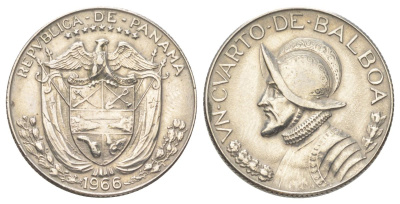 Панама 1/4 бальбоа 1966 KM 11.2a медь плакированная медно-никелем 4624-236