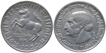 Вестфалия 1/4 миллиона марок = 250000 марок 1923 Funck 645.8, Men18 33512.20 алюминий 4610-742