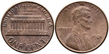 США 1 ЦЕНТ 1981 ЛИНКОЛЬН KM 201 медь цинк 4178-153