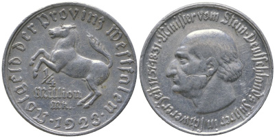 Вестфалия 1/4 миллиона марок = 250000 марок 1923 Funck 645.8, Men18 33512.20 алюминий 4610-742