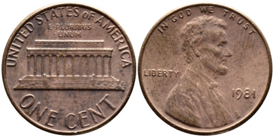 США 1 ЦЕНТ 1981 ЛИНКОЛЬН KM 201 медь цинк 4178-153