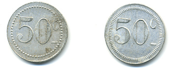 ФРАНЦИЯ 50 САНТИМОВ НАЧАЛО XX ВЕКА d 24 мм, вес около 1,0 гр., платежный жетон алюминий 89-943