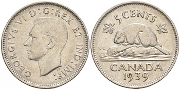 Канада 5 центов 1939 Георг VI (1937-1952), бобр KM 33 никель 73-1125
