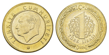 Турция 1 лира 2024 Кемаль Ататюрк KM?1575 биметалл UNC 4390-522