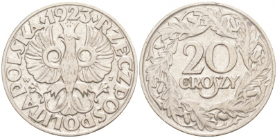 ПОЛЬША 20 ГРОШЕЙ 1923 KM 12 никель 4516-232