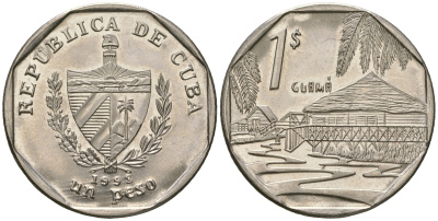 Куба 1 песо 1998 хижины Гуама KM 579, JMA MC23 сталь плакированная никелем  UNC  4448-931