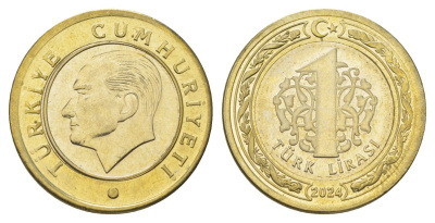 Турция 1 лира 2024 Кемаль Ататюрк KM?1575 биметалл UNC 4390-522