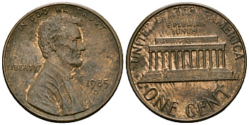 США 1 цент 1985 D, Линкольн KM 201b цинк плакированный медью 4136-256