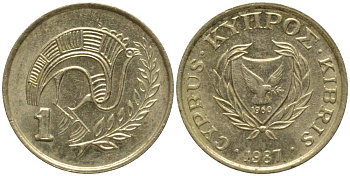 КИПР 1 ЦЕНТ 1987 ПТИЧКА KM 53.2 никель латунь 4549-1221