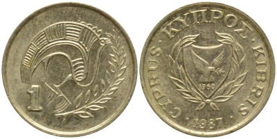 КИПР 1 ЦЕНТ 1987 ПТИЧКА KM 53.2 никель латунь 4549-1221