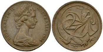 Австралия 2 цента 1974 Елизавета II (1953-) KM 63 бронза 4138-922