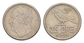 Норвегия 25 эре 1964 Улаф V (1957-1991) KM 407 медно-никель 4632-1238