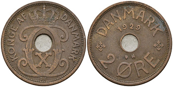 Дания 2 эре 1929 Кристиан X (1912-1947) KM 827 бронза 4147-458