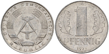 ГДР 1 пфенниг 1975 A KM 8.1 алюминий 112-121