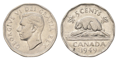 Канада 5 центов 1949 бобр, Георг VI (1936-1952) KM 42 никель 4679-662