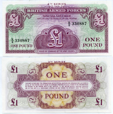 АНГЛИЯ 1 ФУНТ 1962 4 СЕРИЯ, ДЛЯ ВООРУЖЕННЫХ СИЛ Pick М36 бумага UNC (ПРЕСС) 7552-55-1