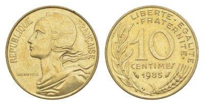 Франция 10 сантимов 1985 тип Morlon KM 929, Le Franc 144.25 алюминиевая бронза UNC 4630-362