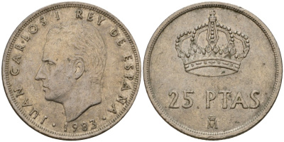 Испания 25 песет 1983 Хуан Карлос I (1975-2014) KM 824 медно-никель 183-143
