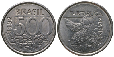 Бразилия 500 крузейро 1992 KM 624, Schon 133 нержавеющая сталь 4576-154