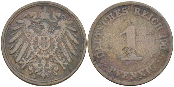 ГЕРМАНИЯ 1 ПФЕННИНГ 1902 А KM 10, J. 10 медь 201-1031