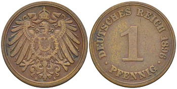 ГЕРМАНИЯ 1 ПФЕННИГ 1896 A KM 10, J. 10, Weege 2 медь 211-213