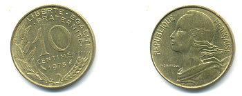 ФРАНЦИЯ 10 САНТИМОВ 1975 ТИП MARIANNE KM 929 медь алюминий никель 3999-1354
