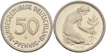 ФРГ 50 пфеннигов 1970 G J 384, KM 109.1 медно-никель  PROOF  1094-4-41