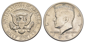 США 1/2 доллара (50 центов) 1971 D, Джон Кеннеди KM 202b медь плакированная медно-никелем aUNC 115-1142