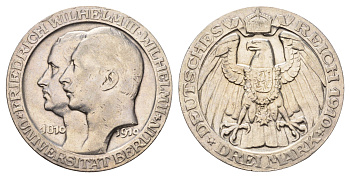 Пруссия 3 марки 1910 A, Берлинский университет KM 530 серебро 1525-1415
