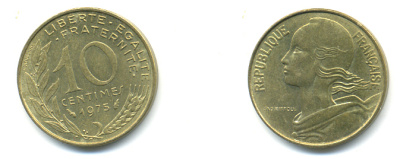 ФРАНЦИЯ 10 САНТИМОВ 1975 ТИП MARIANNE KM 929 медь алюминий никель 3999-1354