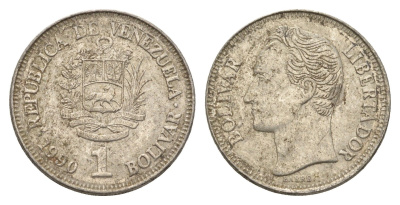 Венесуэла 1 боливар 1990 Симон Боливар Y 52a.2 сталь плакированная никелем 4662-926