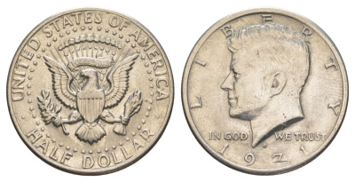 США 1/2 доллара (50 центов) 1971 D, Джон Кеннеди KM 202b медь плакированная медно-никелем aUNC 115-1142