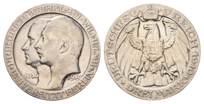 Пруссия 3 марки 1910 A, Берлинский университет KM 530 серебро 1525-1415