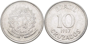 Бразилия 10 крузадо 1987 реформа 1986-1989 KM 607 нержавеющая сталь 175-223
