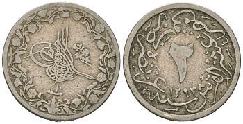 Египет 2/10 кирша 1884 AH 1293 (+10=1303) KM 290 медно-никель 4615-569