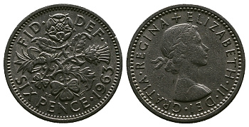 Великобритания 6 пенсов 1963 Елизавета II (1952-2022) KM 903, Spink 4149 медно-никель 4381-767