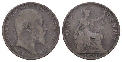 Великобритания 1 пенни 1902 Эдуард VII (1901-1910) KM 794.2, Spink 3990 бронза 215-636