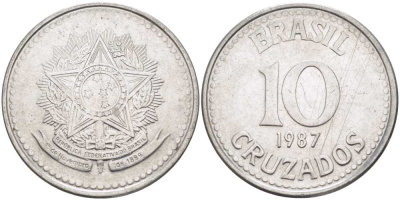 Бразилия 10 крузадо 1987 реформа 1986-1989 KM 607 нержавеющая сталь 175-223