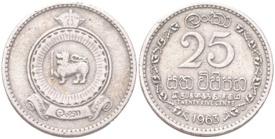 Цейлон 25 центов 1963 KM 131 медно-никель 4614-939