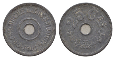 Люксембург 25 сантимов 1916 год-тип, Мария Аделаида (1912-1919), Германская оккупация KM 29 цинк 4657-1144