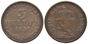 Гессен-Кассель 3 геллера 1856 KM 612 медь 186-552