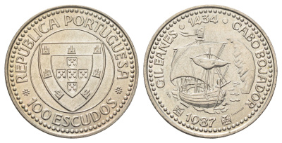 Португалия 100 эскудо 1987 Золотой век открытий - Жил Эанеш KM 639 медно-никель 4542-644